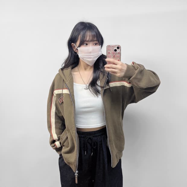후부 Fubu 파이프 라인 후드 집업 브라운