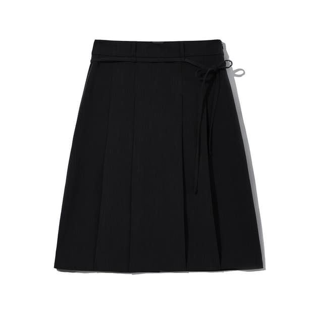 커스텀어클락 포멀 플리츠 미디 스커트 블랙