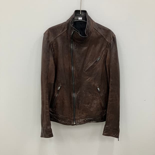 솔리드옴므 우영미 브라운 사선 지퍼 양가죽 자켓 105