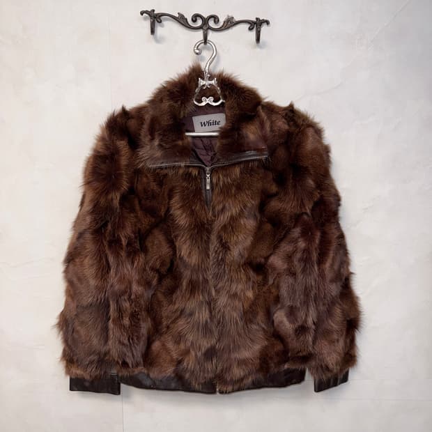 Brown lamb skin fox fur jacket 
