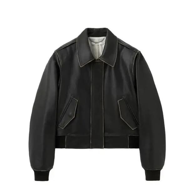 (새상품) 문선 앵귤러 레더 자켓 에이징 브라운 L