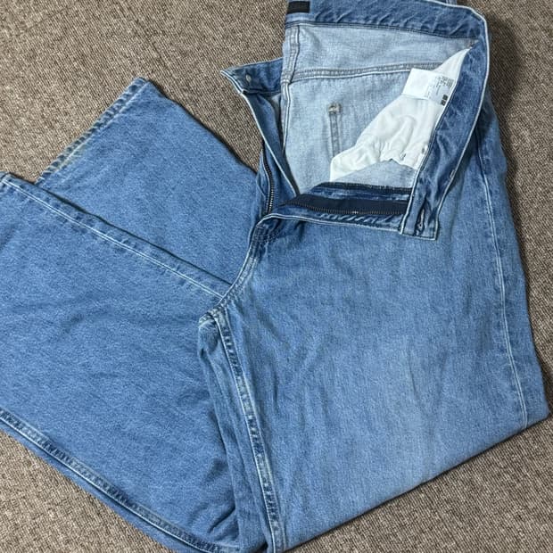 유니클로 와이드진 연청 34