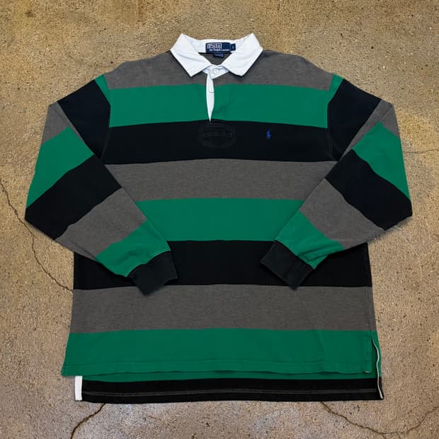 레어 00s 미국 빈티지 폴로랄프로렌 스트라이프 럭비티 카라티