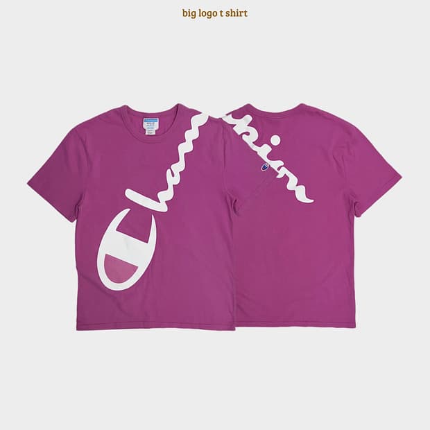 챔피온 사선 빅로고 반팔티 핫핑크