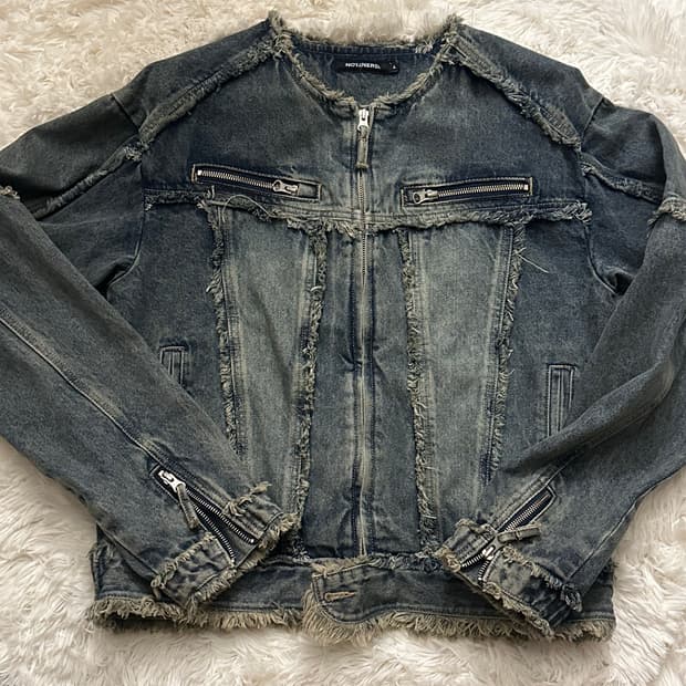 낫포너드 Cut Off Non-Collar Denim Jacket 