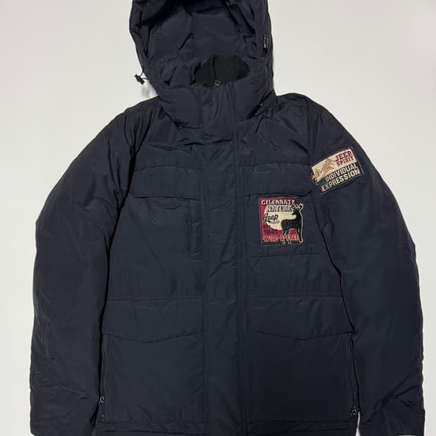 지프 Jeep 덕 다운 와팬 패치 후드 패딩 점퍼 네이비