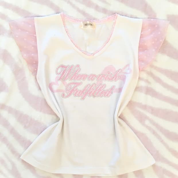 흰핑 히메갸루 글리터 레터링 하트 레이스 반팔티셔츠 대장템