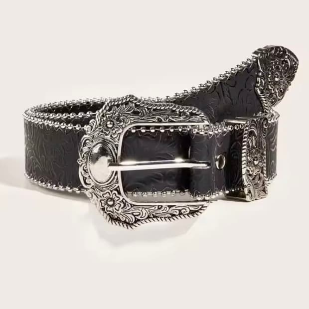 Western Metal Buckle Leather Belt