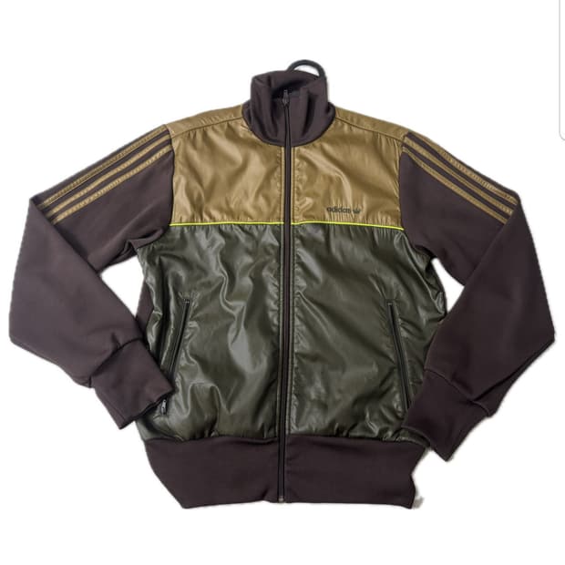 아디다스 브라운/카키 배색 트랙탑