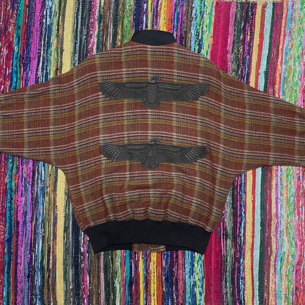 일본빈티지 울 체크 크롭 봄버 자켓 (비대칭 지퍼)