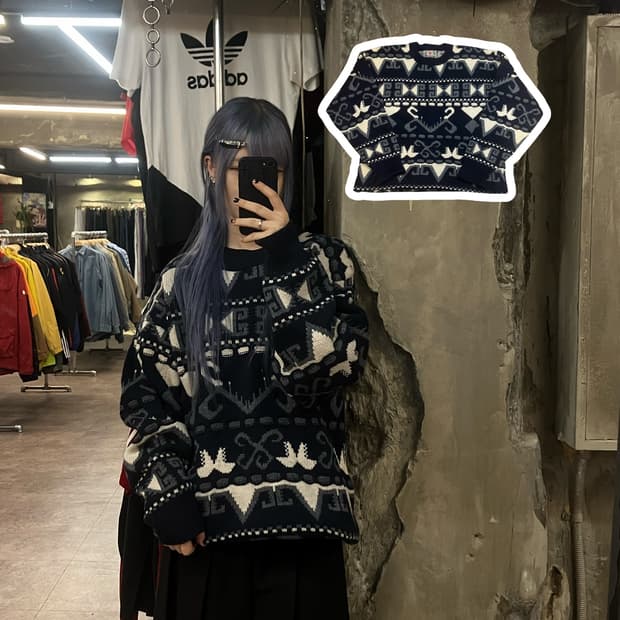 빈티지 무늬 니트 네이비 #csz2328