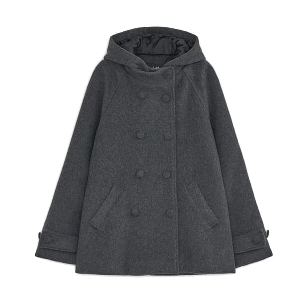 허그유어스킨 후디드 하프 코트 차콜 후드