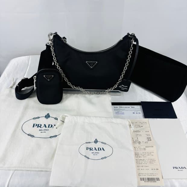 (정품)프라다 2005 리나일론 테수토 은장체인 호보백