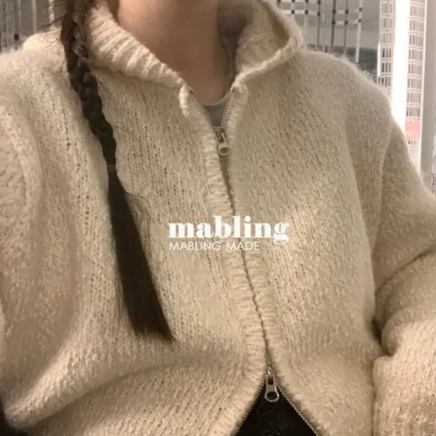 마블링 니트 후드집업
