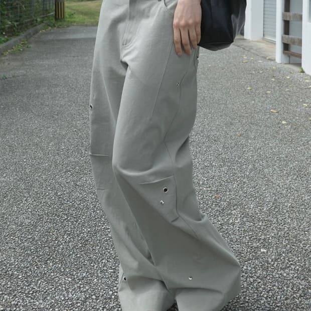 기준 Pleated Stud Pants Grey S