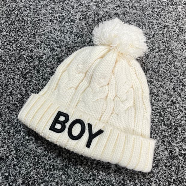 BOY 보이 방울 니트 비니 화이트