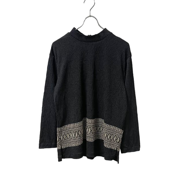 Folk Pattern Ribbed Half-neck Knit