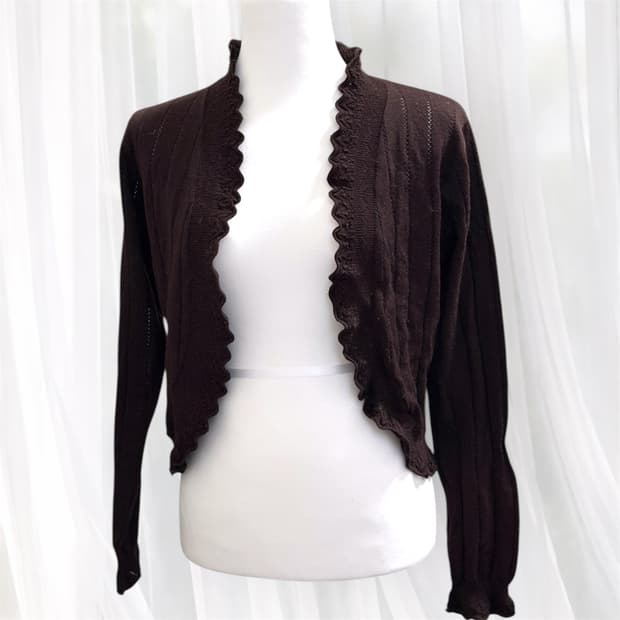 빈티지 모리걸 코코아 프릴 가디건
