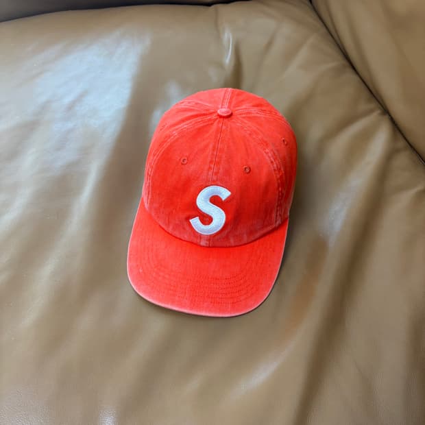 슈프림 S로고 6패널 볼캡 모자 피그먼트 워시드 오렌지