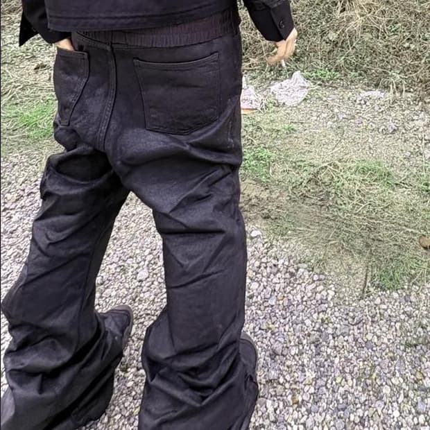 Handmade 블랙 왁스코팅 플레어 데님 팬츠 32