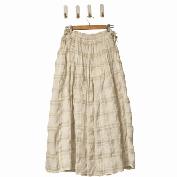 연그린 체크 롱 스커트