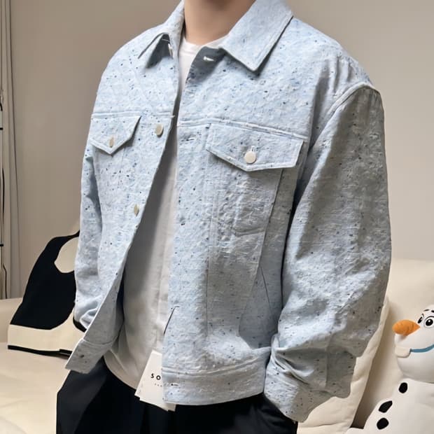 25년 신상 솔리드 옴므 블루 트위드 트러커 자켓