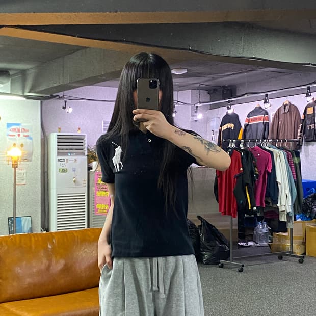 폴로랄프로렌 빅포니 넘버3 블랙 딱붙핏 pk카라티 B4913