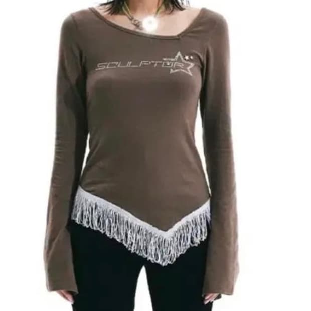 스컬프터 프린지 언발슬리브 티셔츠