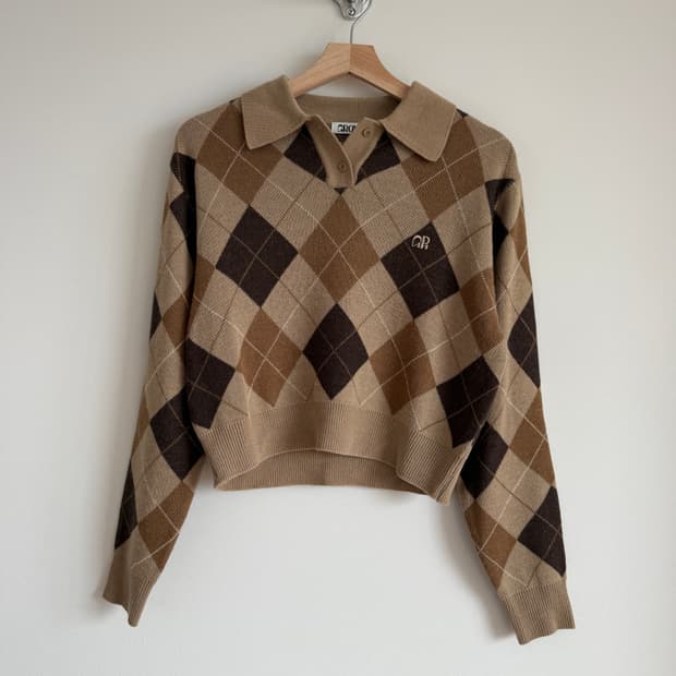 그로브(GROVE) 아가일 체크 카라 니트