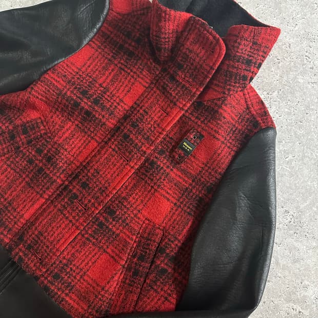 Blauer. U.S.A. 아카이브 레더 슬리브 체크 자켓