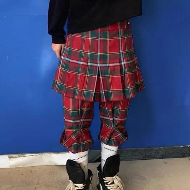 버버리 런웨이 스커트탈부착 울체크본디지 팬츠