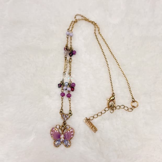 안나수이 핀터깔 갸루대장 버터플라이 비즈 드롭 샴페인 골드 목걸이