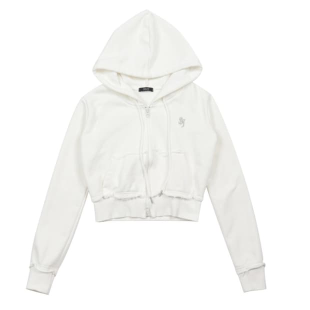 SNJ CUT-OFF CROP ZIP UP (WHITE)