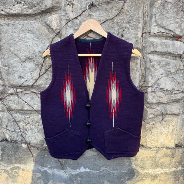 70~80s 빈티지 개인 위버 핸드 우븐 울 오르테가 치마요 베스트 조끼