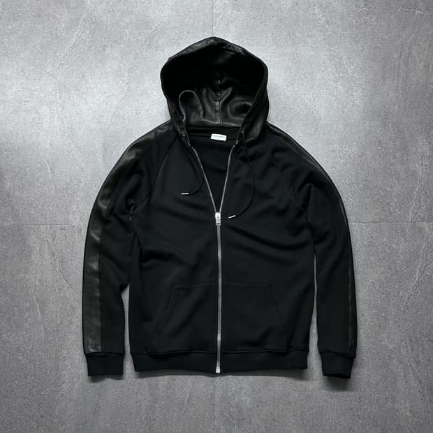 생로랑 14fw 에디 레더 하이브리드 후드 집업