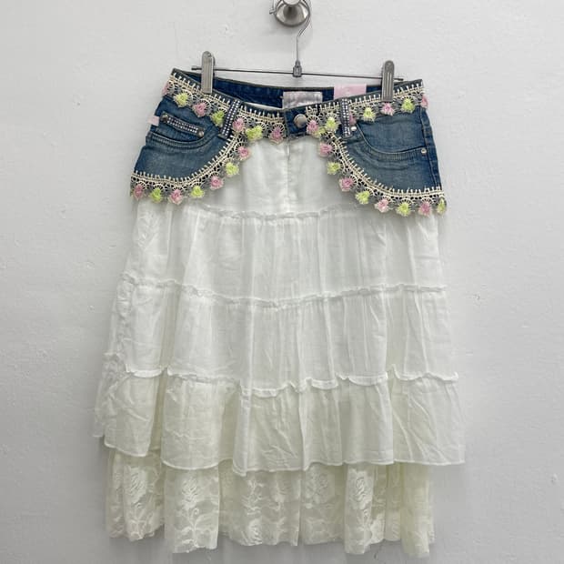 crochet denim waist skirt