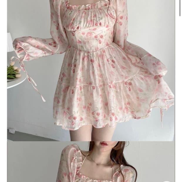 오프숄더 프릴 쉬폰 원피스