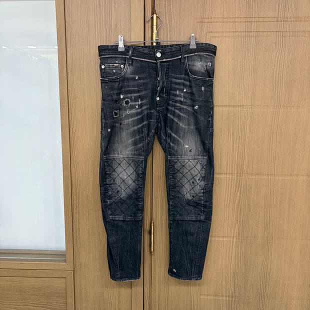 디스퀘어드2 블랙 바이커 데님 팬츠 바지 (46)