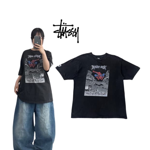 스투시 X 스파이더맨 아카이브 반팔 티셔츠