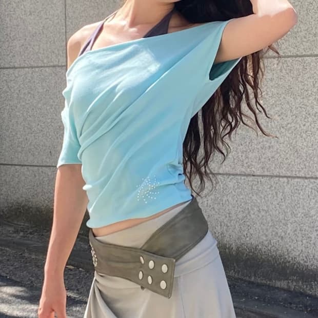 아수라 원숄더 반팔티 민트