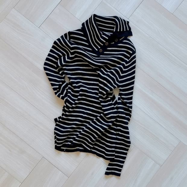 [Vintage] border button knit turtleneck