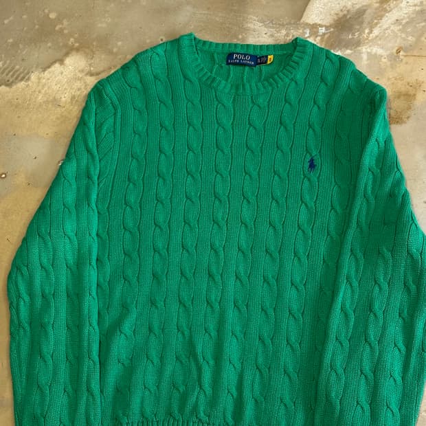 XL 폴로랄프로렌 코튼 그린 케이블 니트