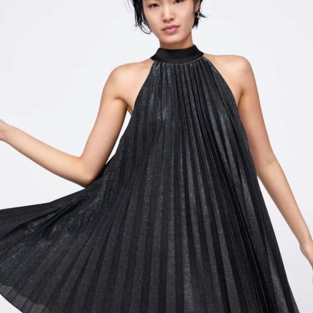 (새상품) ZARA 자라 글리터 홀터넥 플리츠 드레스 M