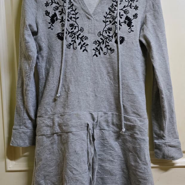 빈티지 모리걸 그레이 꽃자수 롱 후드 grey flower long ho