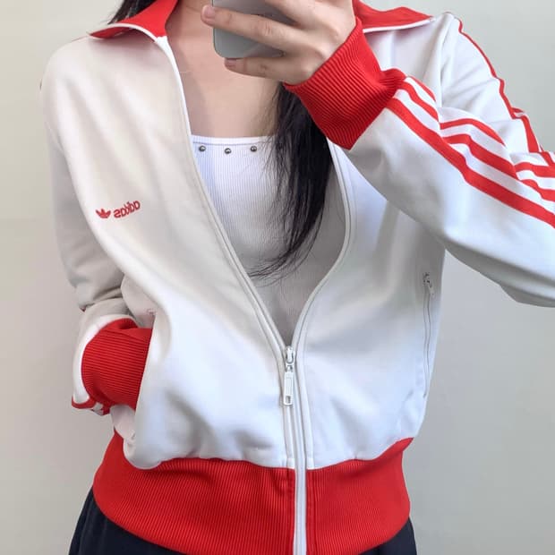 Adidas 아디다스 화이트-레드 로고 트랙탑