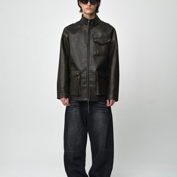 vintage middle leather jacket (brown)