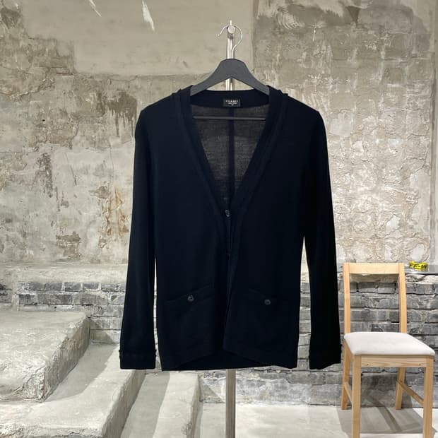 샤넬 유니폼 블랙 패널 울 아칼릭 가디건