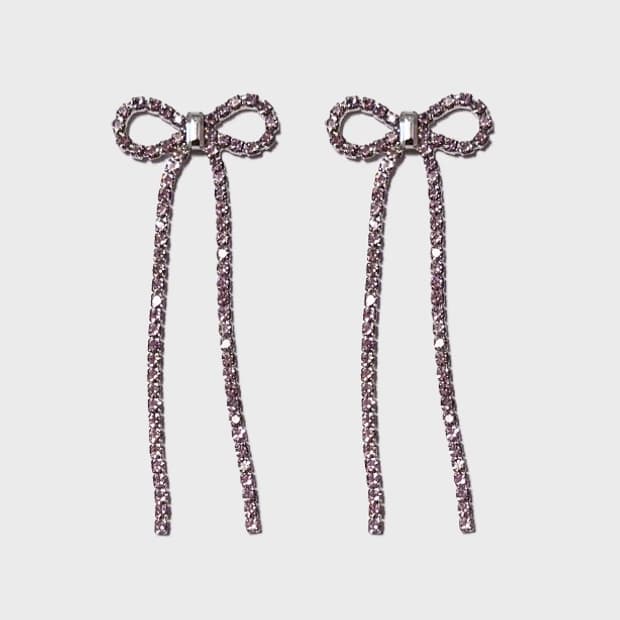CANDY STONE LONG BOW EARRING 라일락