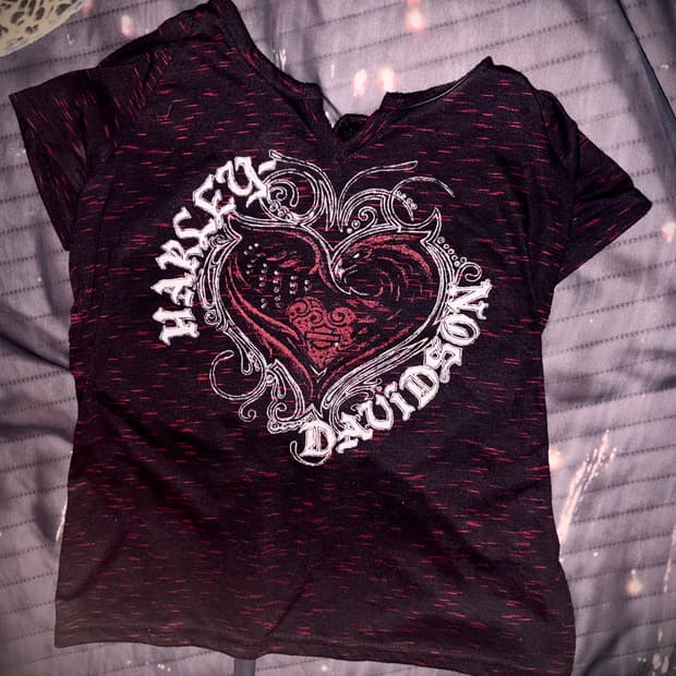 빈티지 할리데이비슨 하트 블랙 레드 반팔 티셔츠