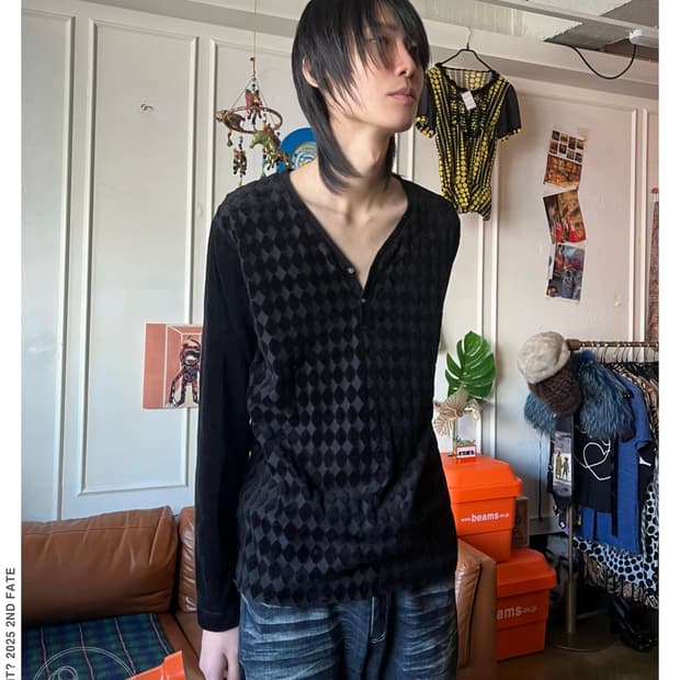 COMME CA ISM Velour Argyle Long-Sleeve